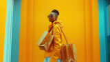 Fototapeta Sport - Stylish African-American woman with shopping bags. Generative AI
