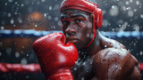 Fototapeta Sport - Boxer with red boxing gloves and helmet. Generative AI