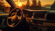 Scenic Sunset Drive View from Car Interior