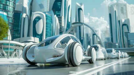 Poster - Futuristic City With Car in Foreground