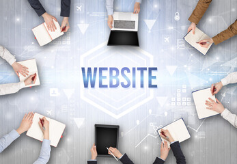 Poster - Group of Busy People Working in an Office, technology concept