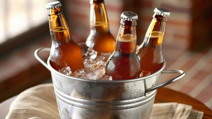 beer bottles in an ice bucket