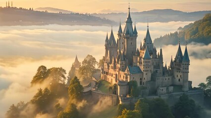 Poster - Foggy morning over the castle of Segovia, Spain, AI Generated