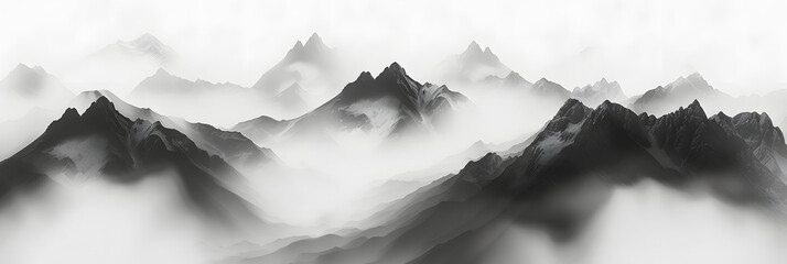 Wall Mural - mystical siluette mountains in fog