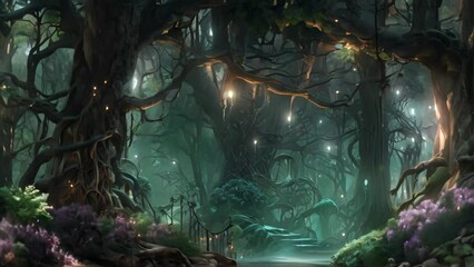 Poster - Fantasy landscape with dark forest and lake. 3D illustration, AI Generated