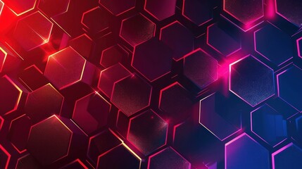 Vector digital technology background with hexagon border in fire red color purple combination