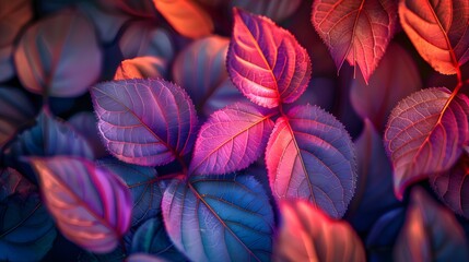 neon background with tree leaves