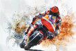 Orange watercolor painting of sport motorsport in action on the race