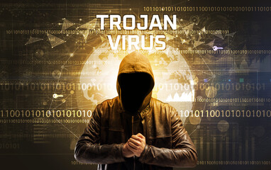 Fototapete - Faceless hacker at work, security concept