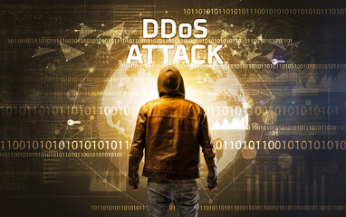 Poster - Faceless hacker at work, security concept