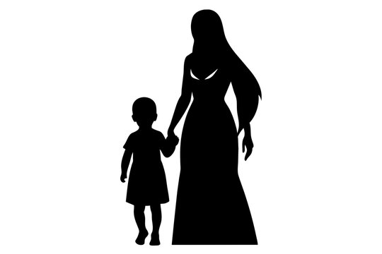 Mother's Day Silhouettes Featuring Mom and Children Against White Background