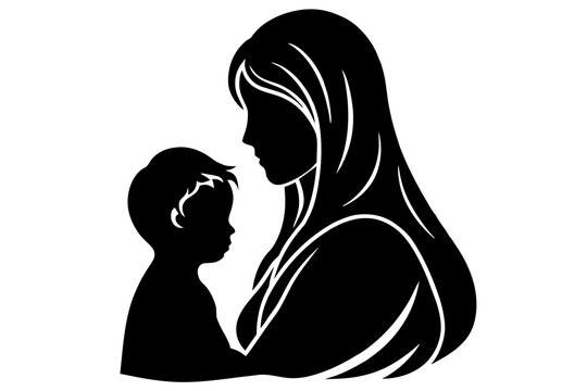 Mother's Day Silhouettes Featuring Mom and Children Against White Background
