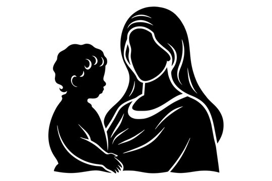 Mother's Day Silhouettes Featuring Mom and Children Against White Background