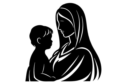 Mother's Day Silhouettes Featuring Mom and Children Against White Background