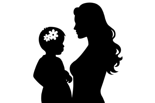 Mother's Day Silhouettes Featuring Mom and Children Against White Background