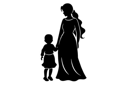 Mother's Day Silhouettes Featuring Mom and Children Against White Background