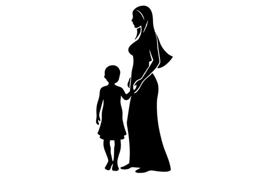 Mother's Day Silhouettes Featuring Mom and Children Against White Background