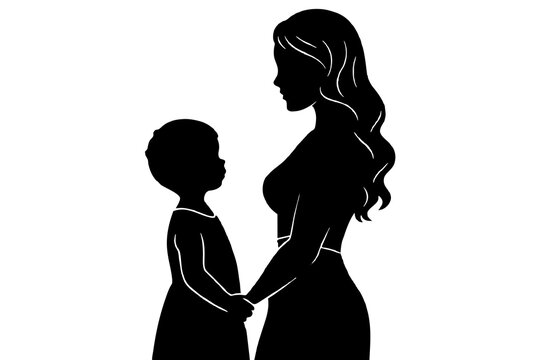 Mother's Day Silhouettes Featuring Mom and Children Against White Background
