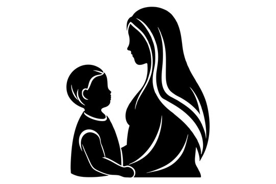 Mother's Day Silhouettes Featuring Mom and Children Against White Background
