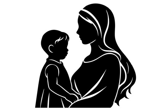 Mother's Day Silhouettes Featuring Mom and Children Against White Background