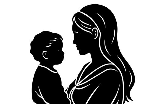 Mother's Day Silhouettes Featuring Mom and Children Against White Background