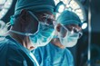 © RealPeopleStudio - Two surgeons in scrubs and surgical caps are focused on a procedure
