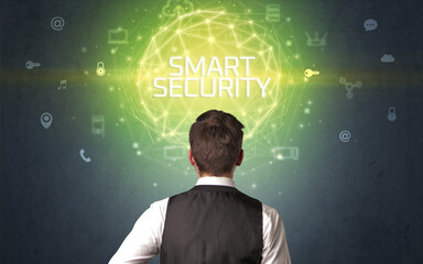 Poster - Rear view of a businessman, online security concept