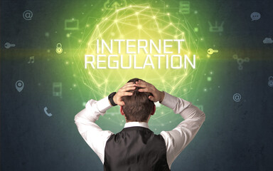 Poster - Rear view of a businessman, online security concept