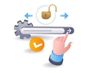 Aufkleber - Unlocking internet search engine concept, flat isometric 3d illustration
