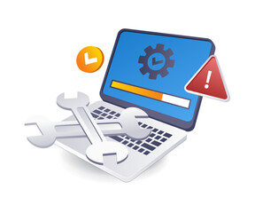 Aufkleber - Update repair process computer flat isometric 3d illustration