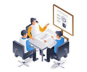 Aufkleber - The team is meeting to collect ideas, flat isometric 3d illustration