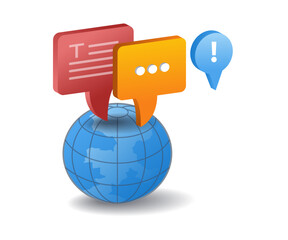 Poster - World social media conversation alert concept, flat isometric 3d illustration