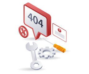 Poster - Repair internet warning error code 404, flat isometric 3d illustration