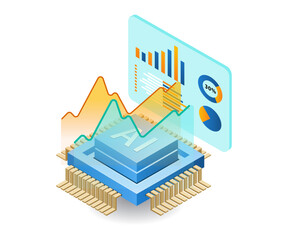 Wall Mural - Management of business data analysis with artificial intelligence, flat isometric 3d illustration