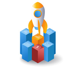 Aufkleber - Launching new business product flat isometric 3d illustration