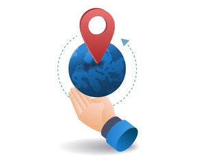 Poster - Earth map location pin flat isometric 3d illustration