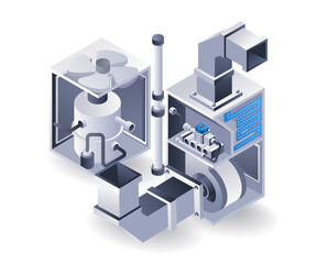 HVAC concept exhaust and intake blower system isometric 3d illustration