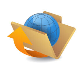 Aufkleber - Folder and earth internet concept, flat isometric 3d illustration