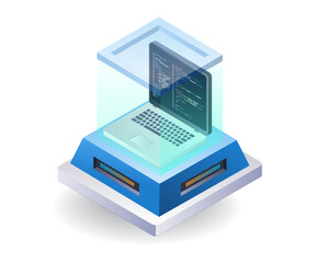 Poster - Developer application computer programmer room, flat isometric 3d illustration