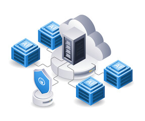 Poster - Cloud server artificial intelligence security, flat isometric 3d illustration