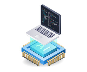 Aufkleber - Computer programming with artificial intelligence concept, flat isometric 3d illustration