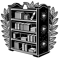 Sticker -  bookcase silhouette vector art illustration