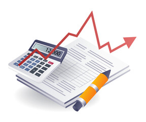 Poster - Calculating the development of business income, flat isometric 3d illustration