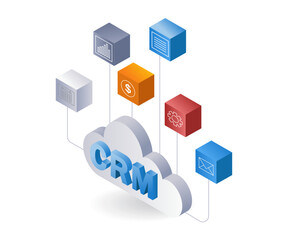 Business with crm system flat isometric 3d illustration