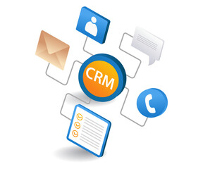 Poster - business crm network management flat isometric 3d illustration
