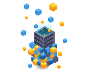 Poster - Blockchain server technology isometric illustration