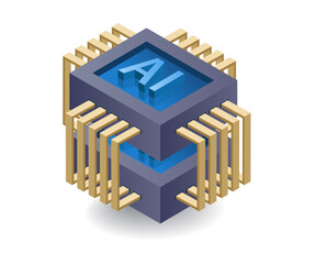 Aufkleber - Artificial intelligence system chip, flat isometric 3d illustration