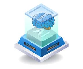 Poster - Artificial intelligence server technology concept, flat isometric 3d illustration