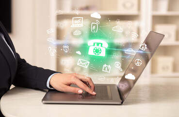 Poster - Businessman working on laptop with new business concept