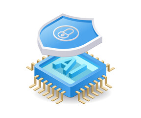 Leinwandbilder - Artificial intelligence network security management concept flat isometric 3d illustration